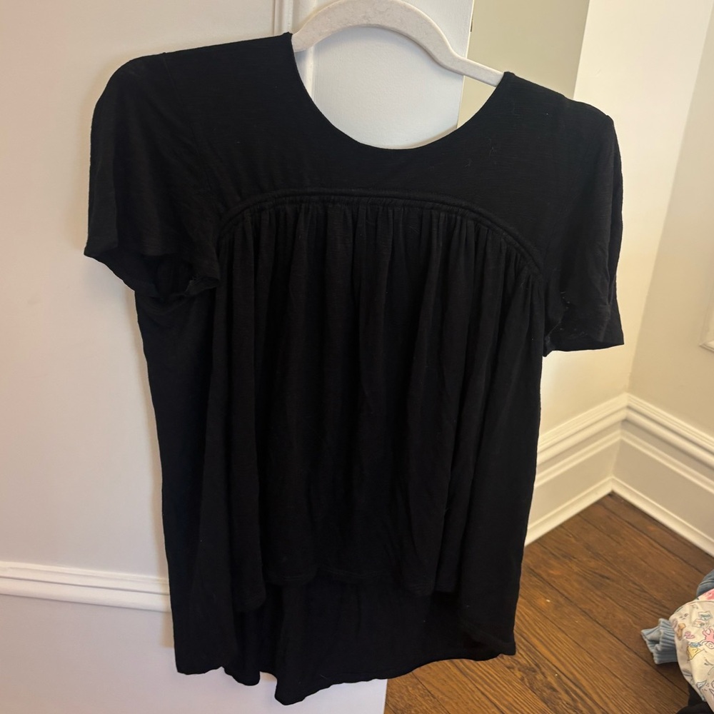 dolan Black Short Sleeve Gathered‎ Yoke Tee